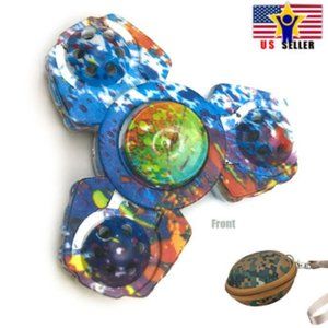 Case + Ceramic Tri Three Arm Fidget Premium Spinner Blue Colorful Camo Graffiti
